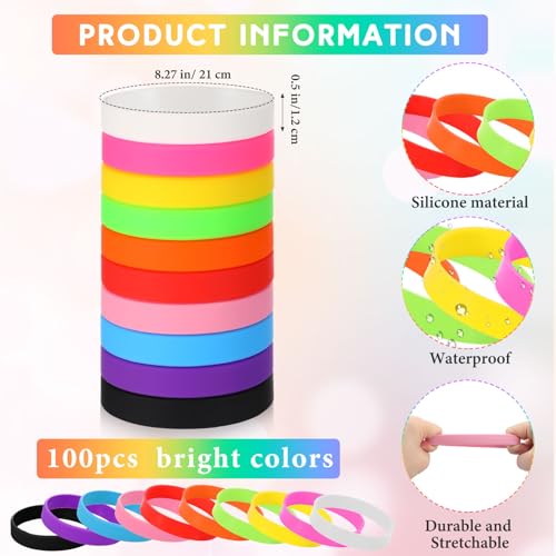 Image of Liliful 100 Pcs Silicone Rubber Wristbands Rubber Wristband Bracelet Bands for Silicone Wristbands for Women Men(Colorful)