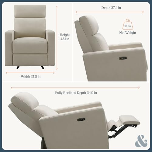 Image of Nurture& The Glider Premium Power Recliner Nursery Glider Chair with Adjustable Head Support | Designed with a Thoughtful Combination of Function and Comfort | Built-in USB Charger (Ivory)