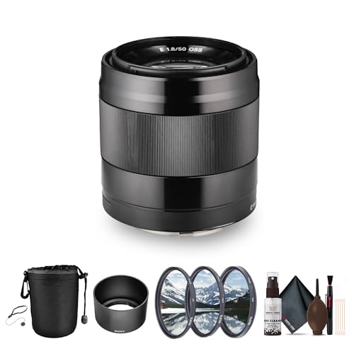 Sony E 50mm f/1.8 OSS Standard Lens | Fast Aperture E-Mount with Optical SteadyShot (SEL50F18/B) + Filter Kit + Cleaning Kit + Lens Pouch + Cap Keeper
