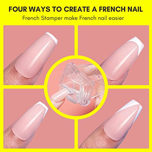 Makartt 12 Pcs French Nail Art Stamper Kit, 2 Pcs Jelly Nail Stamper 4 Pcs Silicone Replaceable Stamper Head And 6 Sheets French Manicure Edge Auxiliary Nail Guide Stickers For Gel Polish Design #TOP2