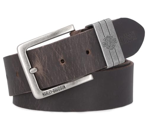 Harley-Davidson Men's Keeper Bar & Shield Logo W/Stitching Leather Belt - Brown