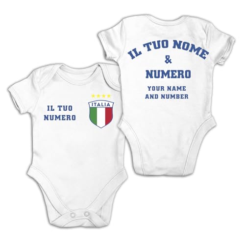 lepni.me Body Personnalisé pour Bébé Football Italie avec Votre Nom et Numéro pour Garçon, Fille | Drapeau italien Insigne | Championnat d'Europe 2024...