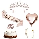 Frigatebird Birthday Girl Sash & Rhinestone Tiara Crown with Cake Topper Brooch Balloons for Women G
