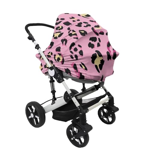 Image of Forchrinse Pink Leopard Print Car Seat Cover for Baby Soft Stretchy Breastfeeding Nursing Cover Multi Use Cover for Shopping Cart /High Chair /Stroller