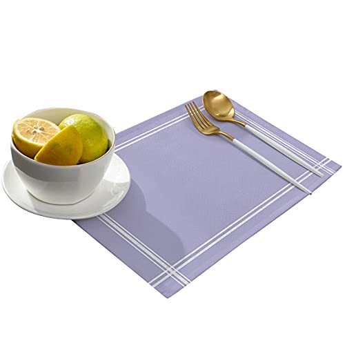 Risqiten Placemats Set Of 6, Solid Lavender Placemats For Dining Table, Pure Color Cotton And Linen Table Mats Washable For Kitchen, Party, Wedding Decor, 13 X 19 Inches #TOP1