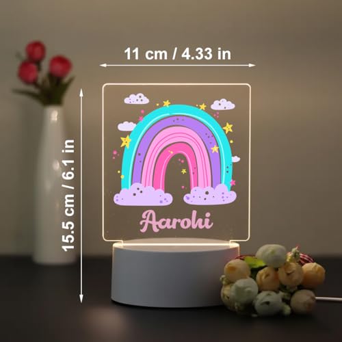 Image of SNAPTRAP LED Name Light Customized for Kids | Personalized Acrylic Night Lamp with Custom Name | Cute Animal, Rainbow, Butterfly & Teddy Themes | USB Powered Nursery Night Light Gift (Rainbow Dreams)