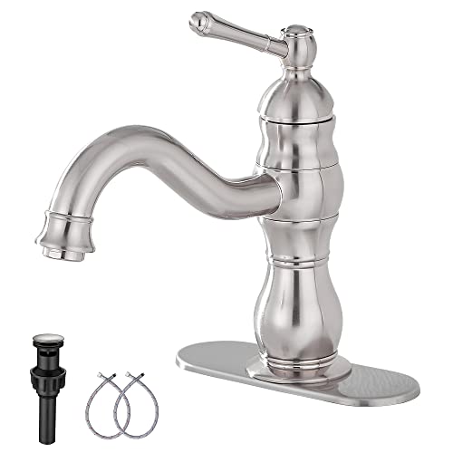 Bathroom Faucet Brushed Nickel GGStudy 360° Swivel Bathroom Vanity Faucet Single Handle One Hole Bathroom Sink Faucet Basin Matching Pop Up Drain with Overflow by GGStudy - Used condition - US$42.49