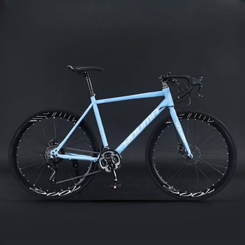 Dazzix新登場ロードバイク エアロロードバイク 700C×40C 高炭素鋼フレームMTB自転車 超軽量 自転車 21段変速 内部配線 ディスクブレーキ 街乗り 通勤 通学 適応身長165cm以上 (40ブレードホイール/ベンドハンドル,ライトブルー)