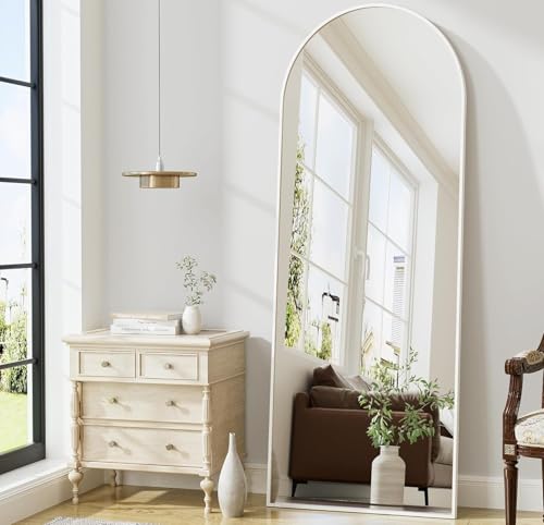 Image of Prywot Arched Full Length Mirror, 70 inchx26 inch Free Standing Floor Mirror, White