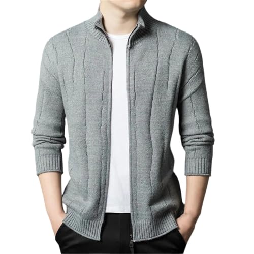Men's Stand-Up Collar Solid Color Cardigan Knitted with Zipper Winter Warm Long Sleeves Sweater