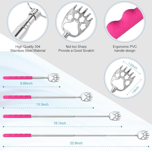 Image of 4 Pcs Different Style Back Scratcher Metal Portable Telescoping Tool, Extendable Back Massager Back Scratcher with a Box, Great Gifts for Men Women Stocking Stuffers (Pink)