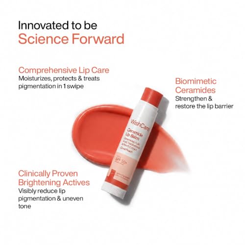 Image of WishCare Tinted Lip Balm SPF 50 PA++++ | Brightening Lip Balm for Dark Lips | In-Vivo Tested | Kojic Acid & Niacinamide | For Women | 5g (Coral Peach)