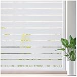 Lifetree Window Film Privacy for Glass Windows 44.5 x 200cm, Frosted Stripe Patterns Static Cling No Glue UV Protection Window Sticker Cover for Home Office