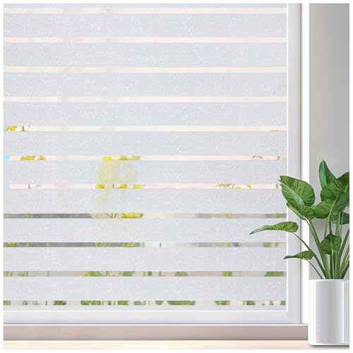 Lifetree Window Film Privacy for Glass Windows 60 x 1000cm, Frosted Stripe Patterns Static Cling No Glue UV Protection Window Sticker Cover for Home Office