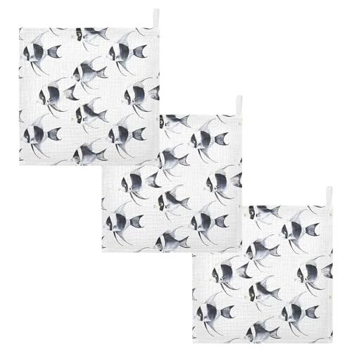 Image of vvfelixl Black and White Angelfish Baby Burp Cloths Baby Muslin Washcloths for Boys Girls Cotton Babys Face Towel for Newborn Infants Soft and Absorbent 11.8 X 11.8 in, 5 Pack