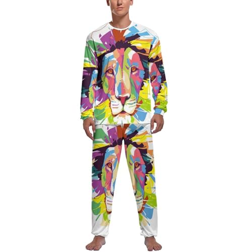Ensemble pyjama homme Lion De Couleur vêtement de nuit haut manche longue pantalon confortable