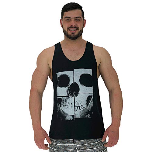 Regata Cavada Masculina MXD Conceito Caveira Mosaico (Preto, G)