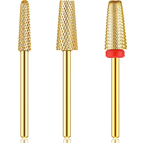 Outus 3 Pcs 5 in 1 Nail Drill Bit 3/32" Tapered Barrel Sanding Bit, Gold