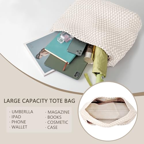 Image of Woven Tote Bag for Women, Fashion Woven Bags for Women Vegan Leather Shoulder Handbags Large Summer Beach Travel Bag
