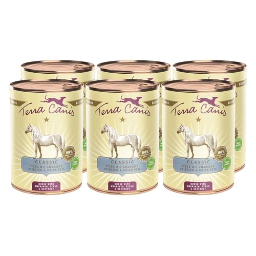 Terra Canis Pferd, Amaranth & Pfirsich - Classic Nassfutter, 6x400g I Premium Hundefutter in 100% Lebensmittelqualität Aller Rohstoffe I Reichhaltig & gesund, allergen- & getreidearm, glutenfrei