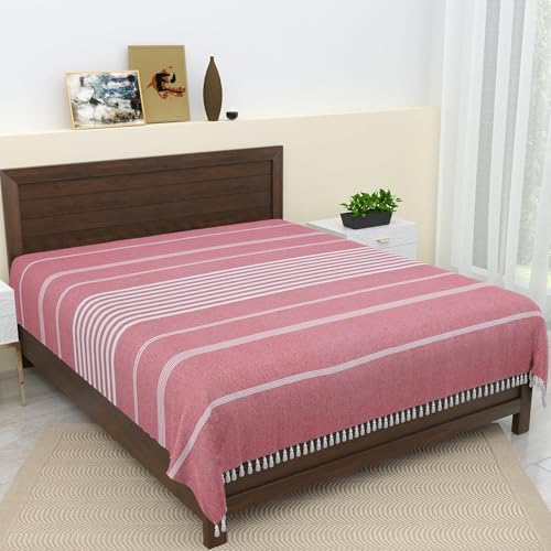Image of 210 TC Cotton Bedsheet | Handmade Double Bedsheet | Handloom Bedsheets | Without Pillow Cover | Double Bedsheet for Summer (90X100 Inches, 7.5 x 8.3 Feet (Light Mauve)