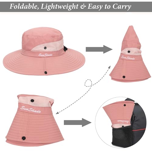 Image of Womens Foldable Wide-Brim UV-Protection Sun-Hat with Ponytail Hole