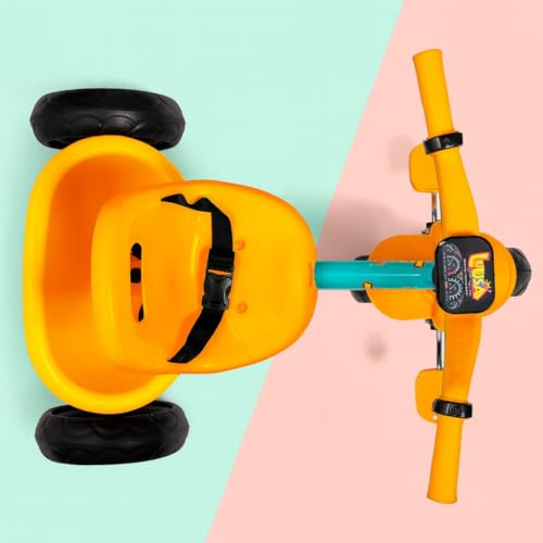 Image of Luusa KICK TRICYCLES for Kids | Kids Tricycle with Adjustable Seat Belt and Safety Features | Durable Frame | Suitable for Ages 1-5 Years | Multiple Colors Made in India (Yellow)