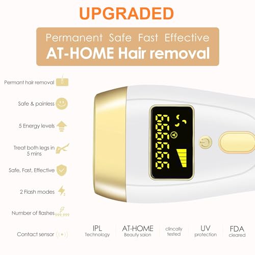 Image of IPL Laser Hair Removal Device for Women & Men - At-Home Painless Ultra-Fast Flash Hair Remover, 86% Hair Reduction in 4 Weeks, High Energy & 5 Modes, 8 Mins Full Body & Bikini Line & More, Corded