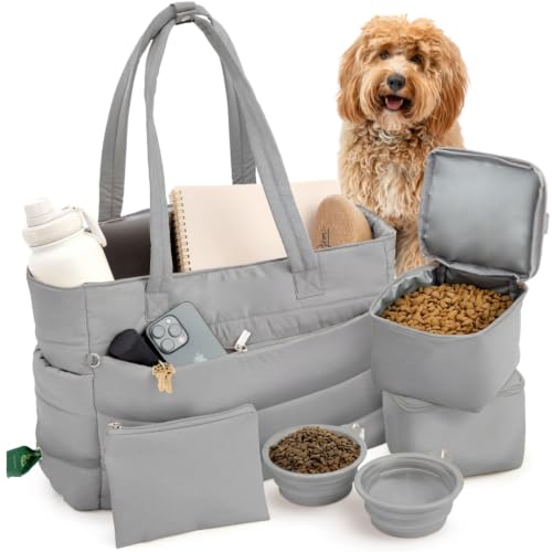 Image of Rubyloo Puffer Dog Travel Bag for Dog Moms, Diaper Bag with Travel Bowls