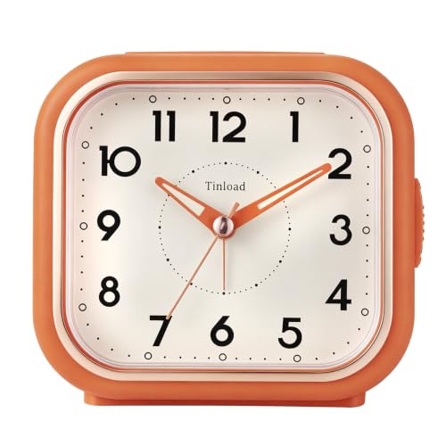 Image of Tinload 4.3 inch Vintage Retro Analog Alarm Clock, Super Silent Non Ticking Clock with Manual Light, Snooze, Battery Operated, Simply Design, for Living Room, Bedroom, Bedside, Desk(Orange)
