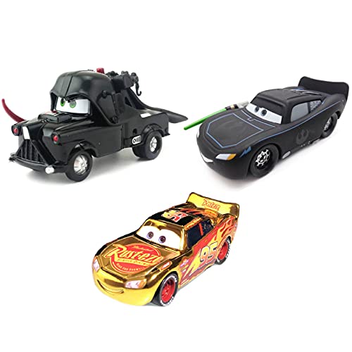 fashionmore 3PCs Cars Movie Toys Star Wars Mater as Darth Vader & McQueen as Jedi Luke Skywalker & Golden McQueen Diecast Toy Cars 1:55 Loose Kids Toys Vehicles Tow Mater