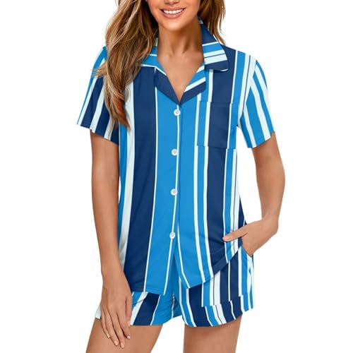 Image of Pjs Womens Short Sleeve Button Down Pajamas Set Two-Piece Nightwear with Pockets