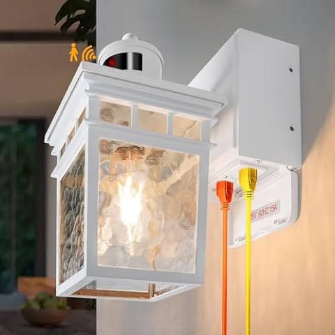 VIOAOEAFA Porch Light Outdoor with GFCI Outlet - 3 Lighting Modes Exterior Light Fixture, Dusk to Dawn Motion Sensor Wall Mount Outside Lights for House,Garage,Front Door, Patio Cover