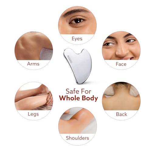 Image of AGARO Premium Stainless Steel Gua Sha Tool - Facial Massager for Face, Neck & Eyes, Tightens Skin, Reduces Wrinkles & Relaxes Muscles, improve circulation, reduce puffiness, enhance skin elasticity