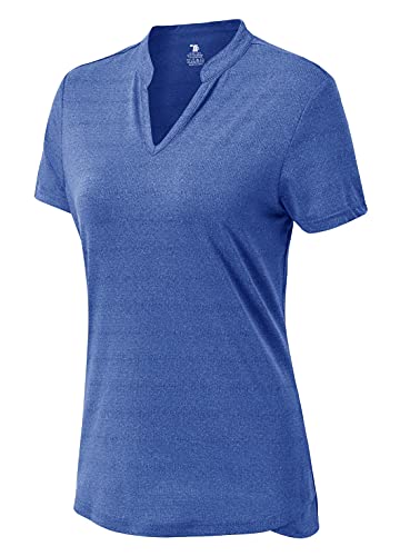 YSENTO Womens Running Sport T-Shirts Korte Mouw Gym Workout Yoga Tops V-hals Actieve Tee - blauw - M