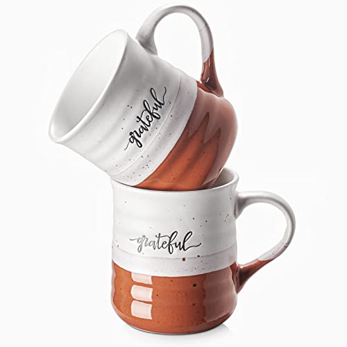 Product Image of the DOWAN 18 oz Large Coffee Mugs, Ceramic Mug Set with Word Grateful, Big Tea Cup for Office & Home Christmas, Dishwasher Microwave Safe, Thank You Gift, 2 Pcs, Caramel Color