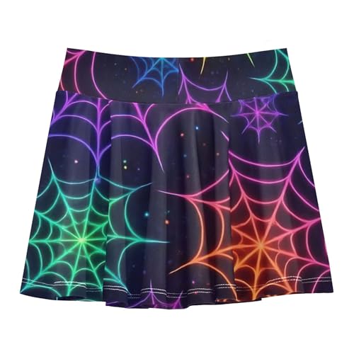 Girls' Shorts Athletic Skorts Colorful Neon Spider Webs Kids Tennis Skirts Rainbow Cheer Skirt 3t2