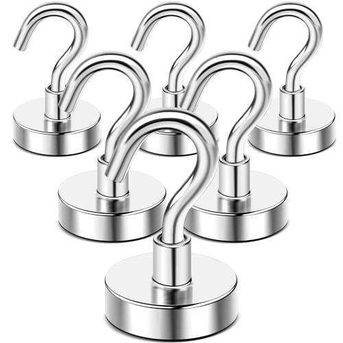 Image of DIYMAG Magnetic Hooks,50lbs Heavy Duty Magnets with Hook Silver 6 Pack | Rare Earth N52 2026 Cruise Cabin Ship Essentials for Fridge Hanging Classroom Beach Vacation Kitchen Grills Home Must Have