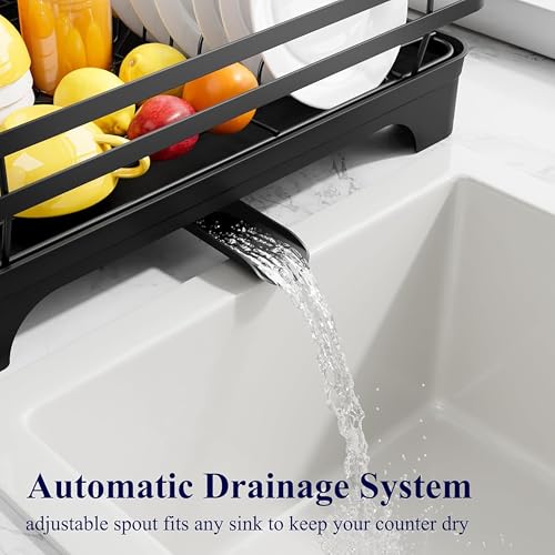 Image of HOMIFLY Utensils Drying Rack /Dish Drying Rack with Drainer Tray /Anti Rust, Smart Drainage System Drainboard with Detachable Cutlery Holder /Kitchen Vessels Organizer & Water Utensils Basket (Black)