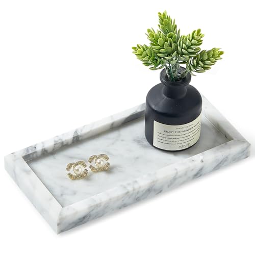 Natural Small Marble Vanity Tray Luxury Stone Organizer for Bathroom & Kitchen | Holds Soap Dispenser Jewelry Perfume | Non-Resin Non-Ceramic Dcor