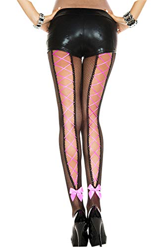 Image of ToBeInStyle Women's Lace Up Back Seam Tights Sheer or Opaque Hosiery Stockings Crisscross Lace Ribbon Zigzag Design