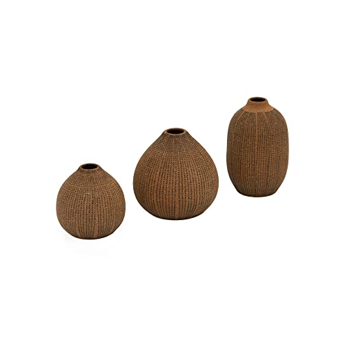 Creative Co-Op Decorative Textured Stoneware, Set Of 3, Brown Vase Set #TOP30