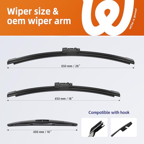 Image of 26 inch+18 inch Windshield Wiper Blades with 16 inch Rear Wiper Replacement for Subaru Outback 2020 2021 2022 2023 2024-OEM Quality All-Weather Top Lock Wipers(Set of 3)
