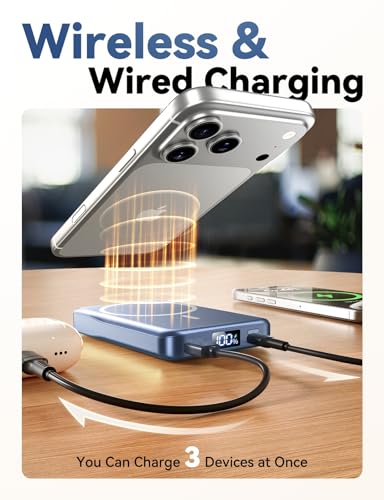 Image of Magnetic Portable Charger 10000mAh, Fast Charging MagSafe Battery Pack | 20W USB-C Fast Charging PowerBank with LED Display,Travel Essentials Wireless Charger for iPhone 17 /16 /15 /14 /13 /12, DarkBlue