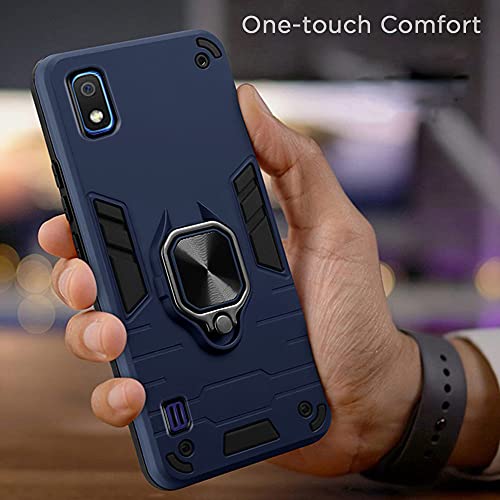 Image of Pikkme D5 Tough Armor Bumper Back Cover Case for Samsung Galaxy A10 |Ring Holder & Kickstand in-Built (Blue)