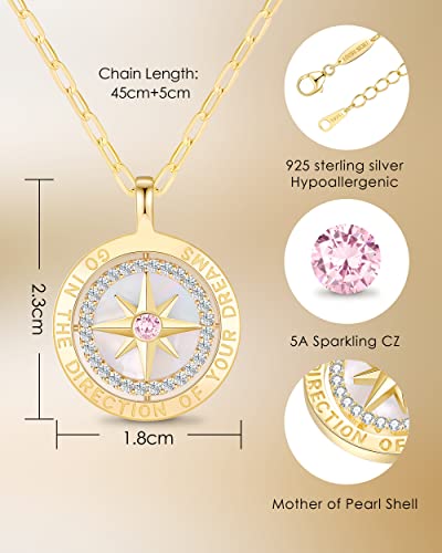 Louisa Secret S925 Sterling Silver Birthstone Necklace Gifts For Wife, 18K Gold Plated Compass Jewelry Gifts For Women Wedding Anniversary Birthday Gifts For Her Girlfriend, Girls Necklaces For Daughter Valentines Day Christmas Day #TOP3