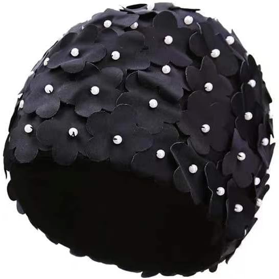 Floral Swimming Cap Women Swim Cap Flower Bathing Cap Vintage Nylon Swimming Hat Shower Cap for Ladies Long Short Hair Elastic Petal Retro Swimming Caps - Image 4