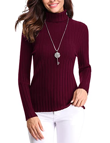 Gyabnw Suéter Mujer, Jersey Mujer de Cuello Alto, Jersey Elegante Mujer, Pullover Mujer Invierno, Jersey Invierno Mujer Casual, Jersey Tejido Suave Mujer, Suéter Básico Manga Larga Borgoña S Cover