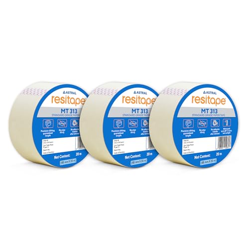 Image of RESITAPE Astral MT (313) Paper Tape | 48 mm x 20 mtr | Pack of 3 | Eco-friendly | Easy-tear Masking Tape, Long Holding Time | Residue-free Removal | Multi-surface Use