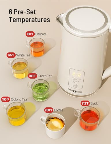 Electric Tea Kettle, Upgraded 1.7L Temperature Control Electric Kettle, 4H Keep Warm Water Boiler with 6 Presets, LED Screen Electric Kettles for Boiling Water, Boil-Dry Protection, BPA Free, White